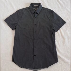 Express Size Small 14 - 14.5 Fitted Short Sleeve Button Front Shirt. Black/white